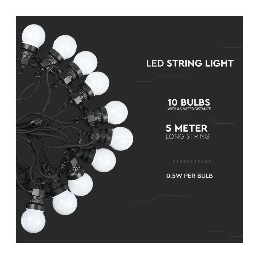 Catena LED da esterno STRING 5m 10xLED/0,5W/230V IP44 3000K