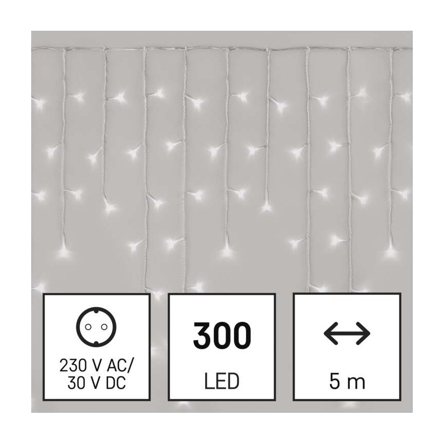 Catena LED natalizia da esterno 300xLED/8 modalità10m IP44 bianco freddo + telecomando
