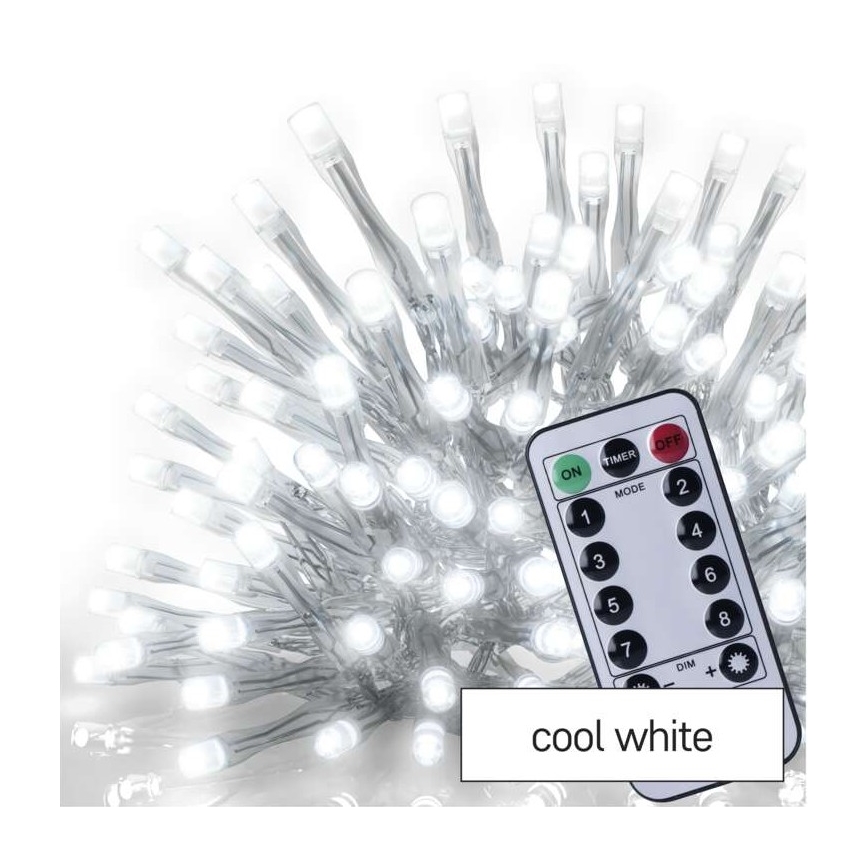 Catena LED natalizia da esterno 300xLED/8 modalità10m IP44 bianco freddo + telecomando
