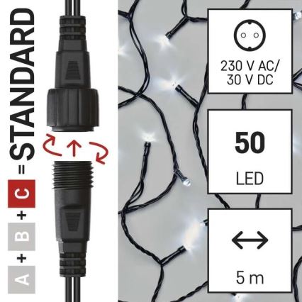 Catena LED natalizia da esterno 50xLED/5m IP44 bianco freddo