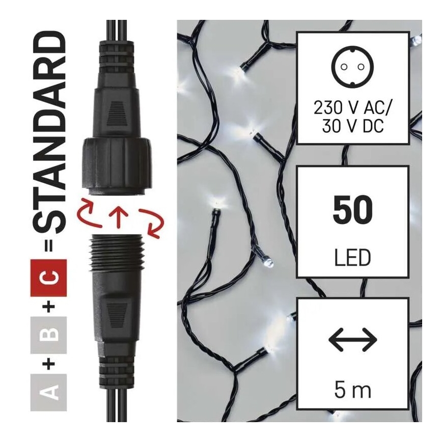 Catena LED natalizia da esterno 50xLED/5m IP44 bianco freddo