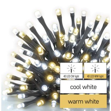 Catena LED natalizia da esterno 80xLED/13m IP44 bianco caldo/freddo