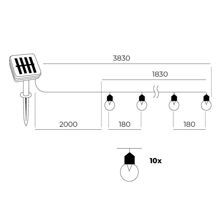 Catena LED solare 10xLED/0,12W/1,2V 1xAA IP44 6000K