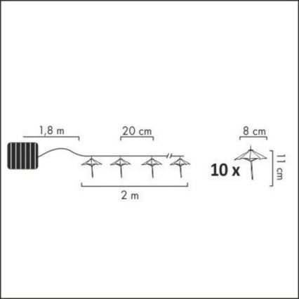 Catena LED solare 10xLED/1,2V 3,8 m IP44 deštníky
