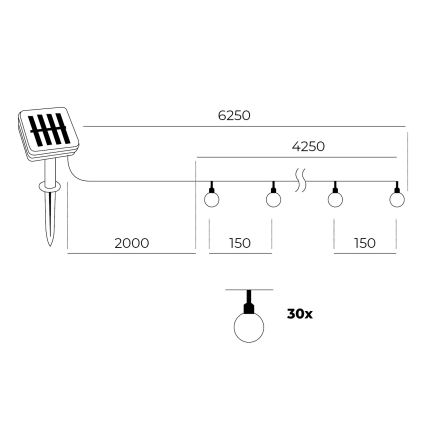 Catena LED solare 30xLED/0,12W/1,2V 3000K IP44