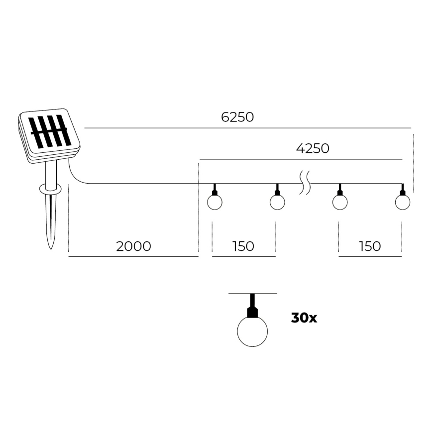 Catena LED solare 30xLED/0,12W/1,2V 3000K IP44