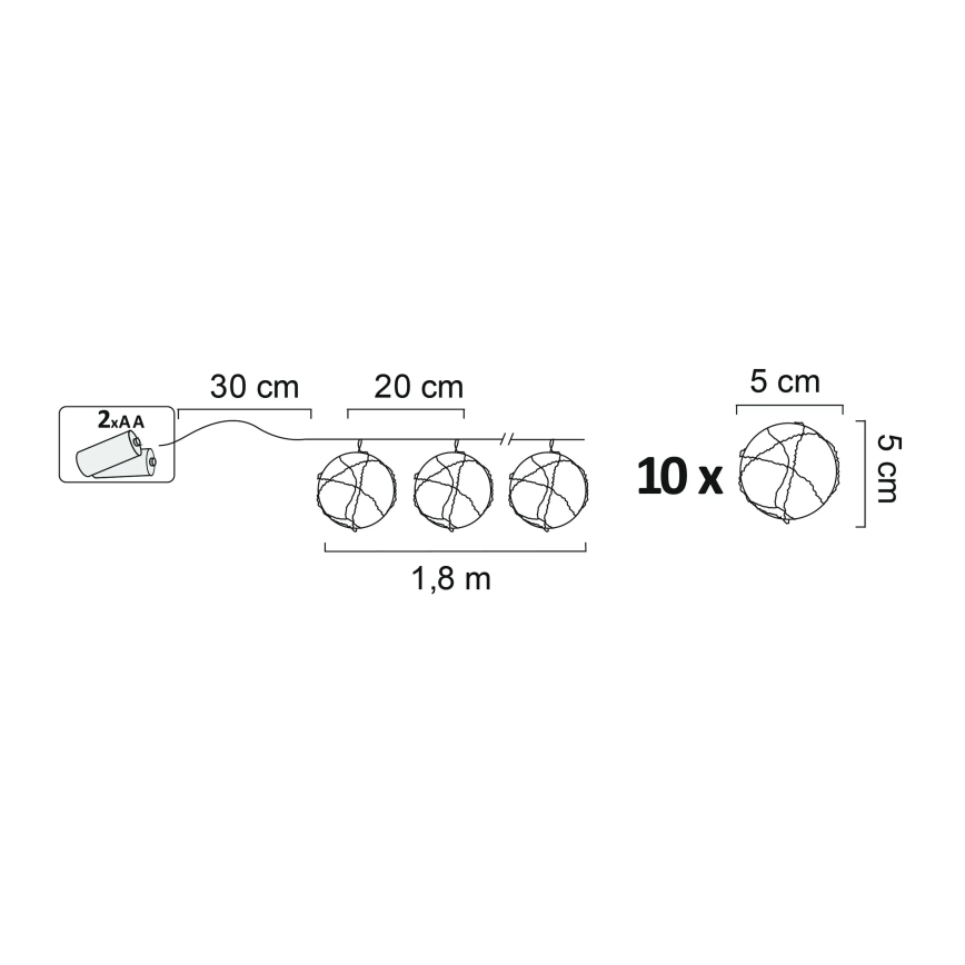 Catena luci LED decorativa AHNE 10xLED/2xAA 2,1 m bianco caldo