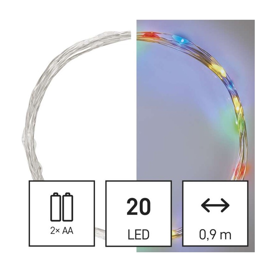Catena luminosa 20 LED/2x AA 2,4 m multicolore