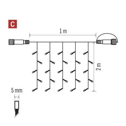 Catena luminosa a LED per esterni 100 LED/1x2m IP44 bianco caldo