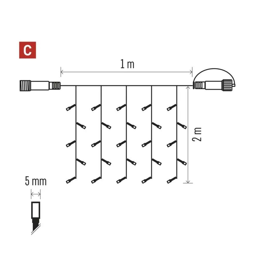 Catena luminosa a LED per esterni 100 LED/1x2m IP44 bianco caldo
