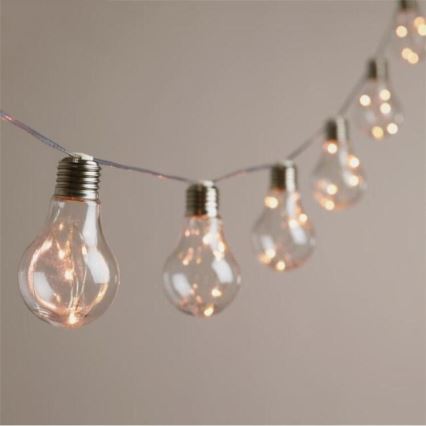 Catena luminosa decorativa a LED SMOLDER, 2,1 m — 10 LED, alimentata da 2 batterie AA