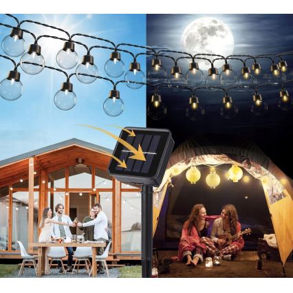 Catena luminosa decorativa solare a LED 20xLED/8 funzioni 500 mAh 7,6 m IP67 bianco caldo