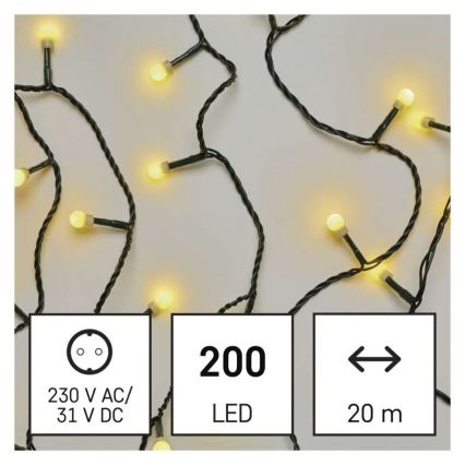 Catena luminosa di Natale a LED, 200 LED, 8 funzioni, 20 m, IP44, bianco caldo