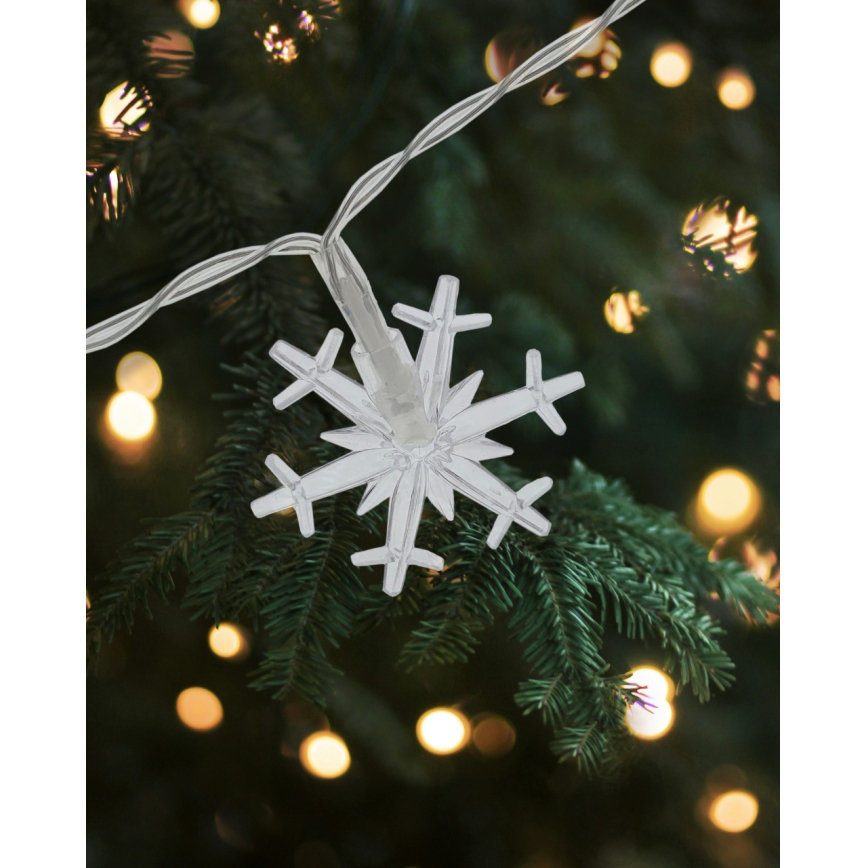 Catena luminosa LED da esterno, 20xLED/2xAA, 2,2 m, IP44, bianco caldo, fiocchi di neve