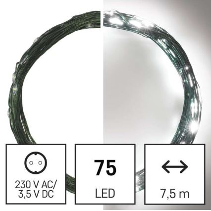 Catena luminosa LED da esterno, 75 LED su 12,5 m, IP44, bianco freddo