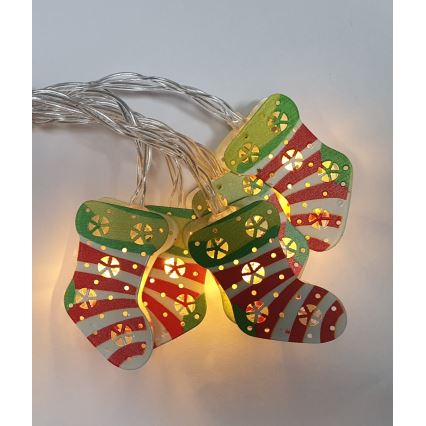 Catena luminosa LED natalizia da esterno 10xLED/2xAA 1,65 m IP44, bianco caldo, con calze natalizie