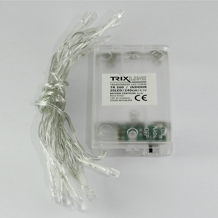 Catena luminosa LED per Natale, 20 LED/2 funzioni, 2,4 m, bianco freddo