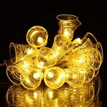 Catena luminosa natalizia a LED, 20 LED, alimentazione 3x AA, bianco caldo, 2,2 m, con campanelle
