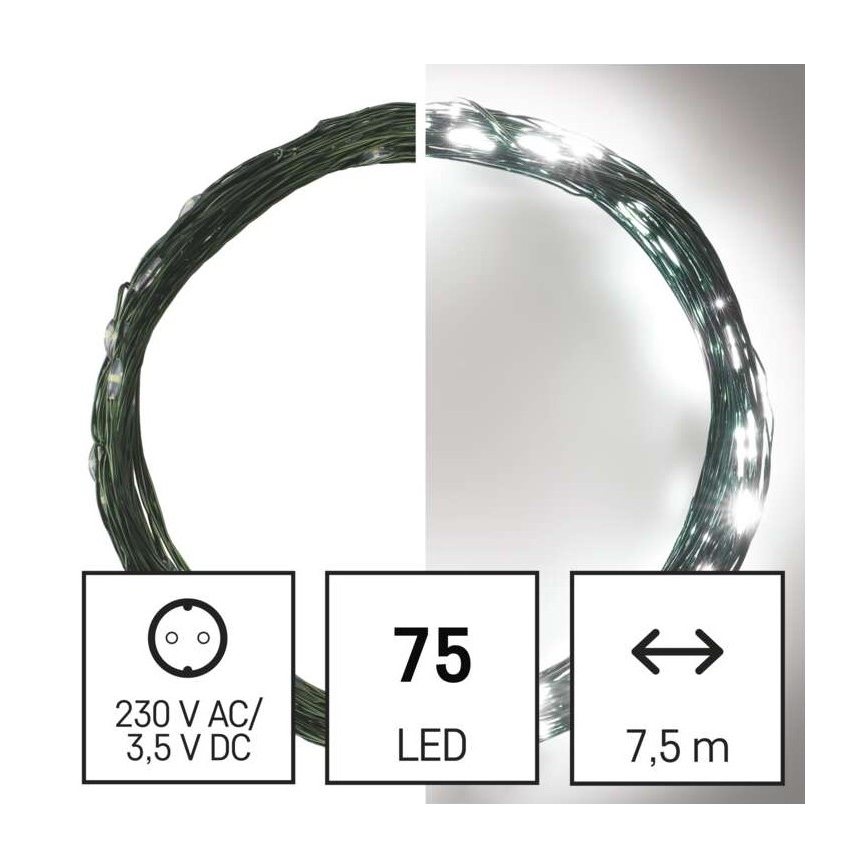 Catena luminosa natalizia da esterno LED 75xLED/12,5m IP44 bianco freddo