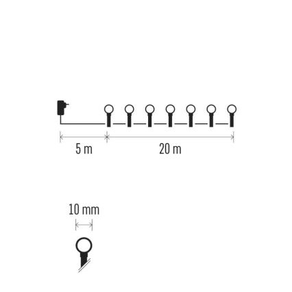 Catena luminosa natalizia LED 200 LED / 8 funzioni, 20 m, IP44, bianco caldo