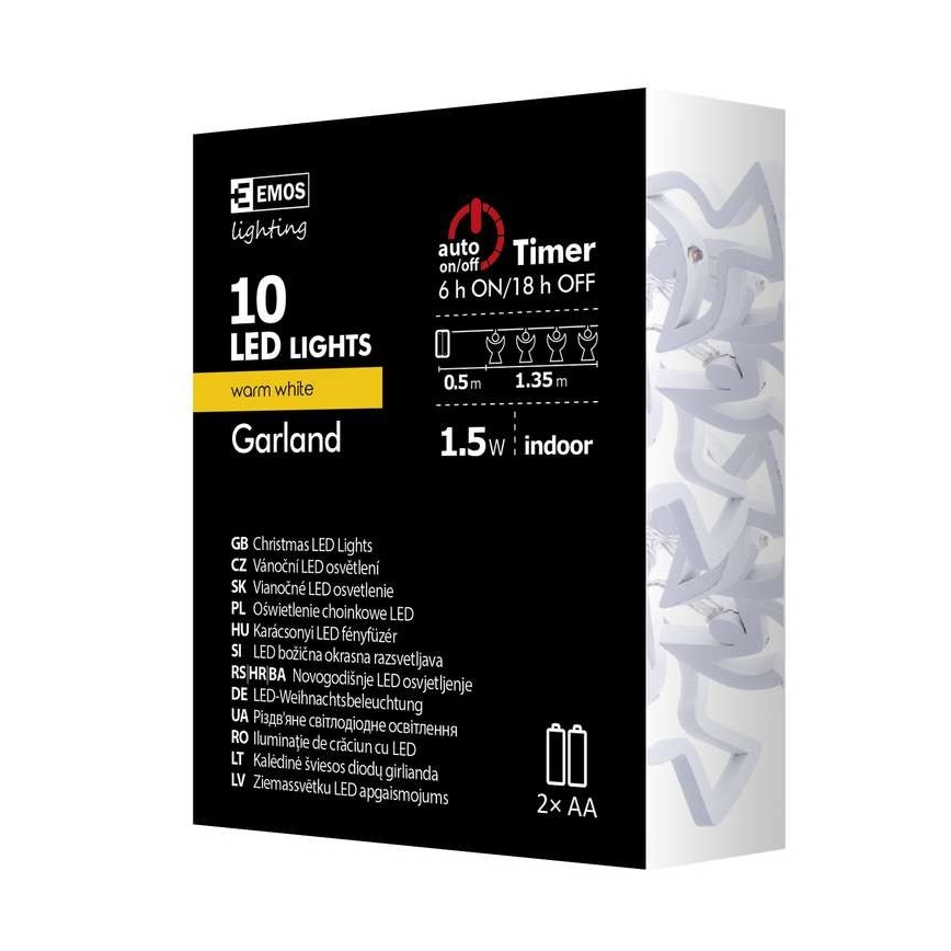 Catena luminosa natalizia LED CHAIN 10xLED/2xAA 1,85m bianco caldo