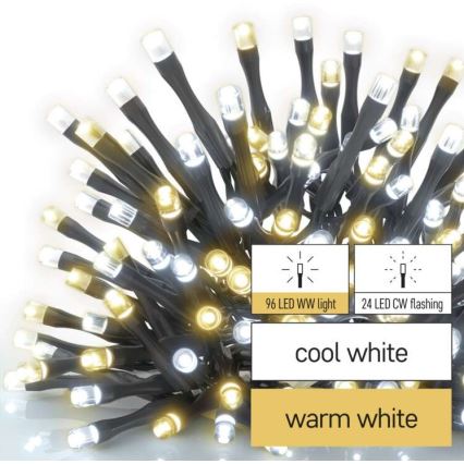 Catena luminosa natalizia LED per esterni 120 LED / 2 funzioni, 17 m, IP44, bianco caldo/freddo