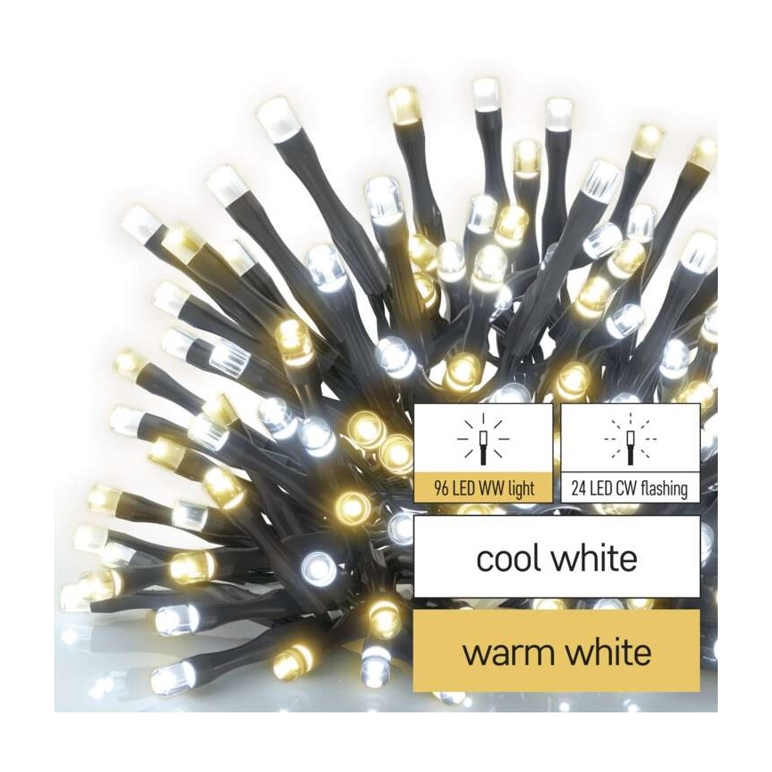 Catena luminosa natalizia LED per esterni 120 LED / 2 funzioni, 17 m, IP44, bianco caldo/freddo