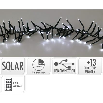 Catena solare a LED 768xLED/3,7V/13 funzioni 1200 mAh 8,6 m IP44 bianco freddo + telecomando