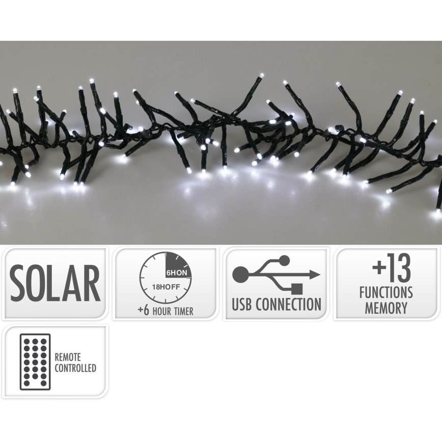 Catena solare a LED 768xLED/3,7V/13 funzioni 1200 mAh 8,6 m IP44 bianco freddo + telecomando