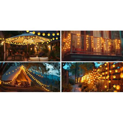 Catena luminosa solare a LED, 50 LED, 8 funzioni, 500 mAh, 9,5 m, IP67, bianco caldo