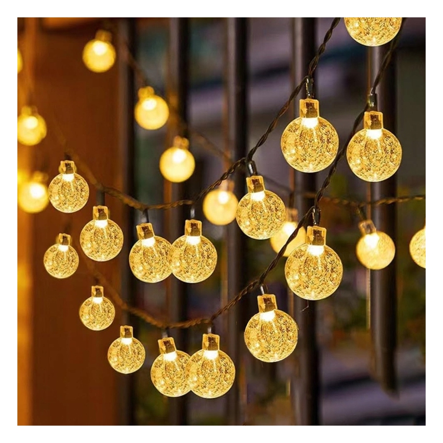 Catena luminosa solare a LED, 50 LED, 8 funzioni, 500 mAh, 9,5 m, IP67, bianco caldo