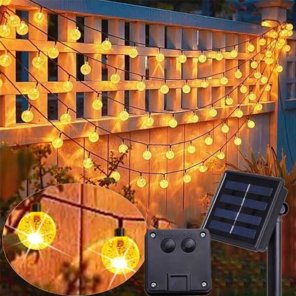 Catena luminosa solare a LED, 50 LED, 8 funzioni, 500 mAh, 9,5 m, IP67, bianco caldo