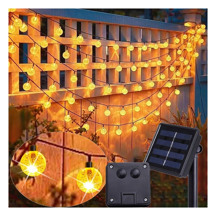 Catena luminosa solare a LED, 50 LED, 8 funzioni, 500 mAh, 9,5 m, IP67, bianco caldo