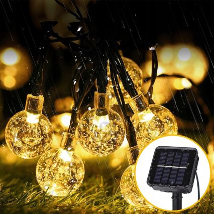 Catena luminosa solare a LED, 50 LED, 8 funzioni, 500 mAh, 9,5 m, IP67, bianco caldo