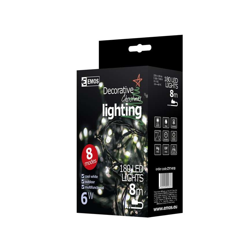 Catena natalizia LED da esterno CHAIN 180xLED/8 funzioni 8m IP44 bianco freddo