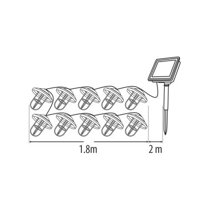 Catena solare a LED 10xLED/1,2V 300 mAh 3,8 m IP44 color rame