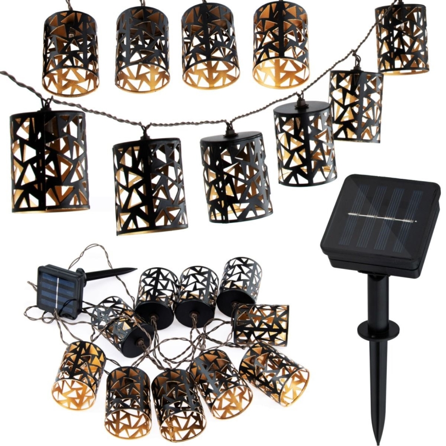 Catena solare LED 10xE12/3,65m IP44 bianco caldo