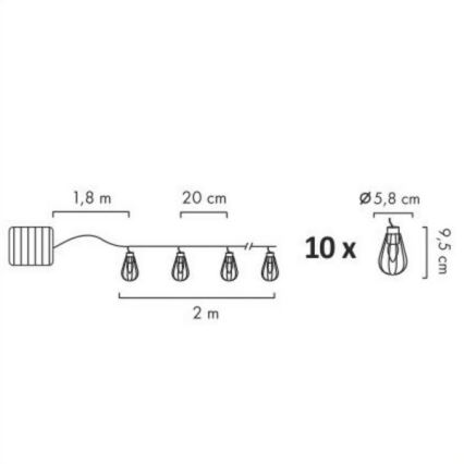 Catena solare LED per esterni 10xLED/1xAAA 3,8 m IP44