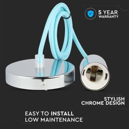 Cavo di alimentazione 1xE27/60W/230V azzurro/cromo lucido