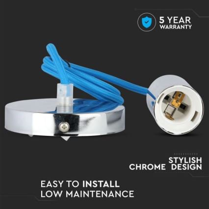 Cavo di alimentazione 1xE27/60W/230V blu/cromo lucido