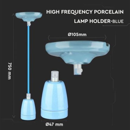 Cavo di alimentazione 1xE27/60W/230V blu/porcellana