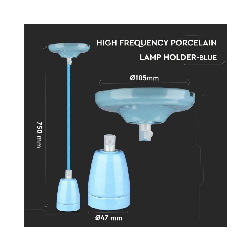 Cavo di alimentazione 1xE27/60W/230V blu/porcellana