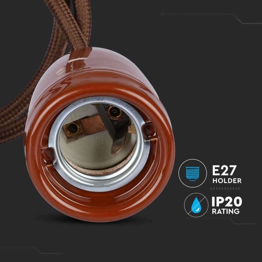 Cavo di alimentazione 1xE27/60W/230V marrone/porcellana