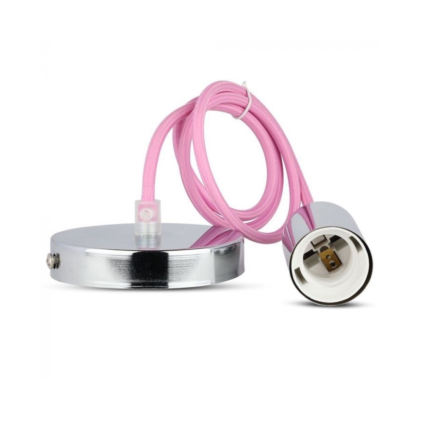 Cavo di alimentazione 1xE27/60W/230V rosa chiaro/cromo lucido