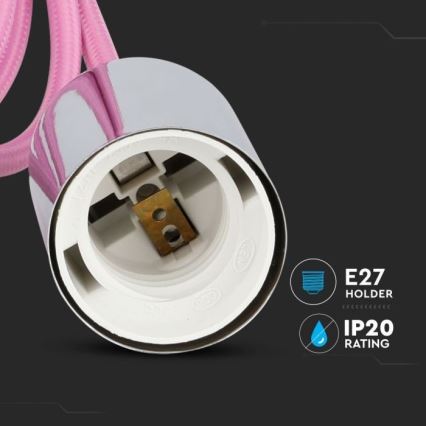 Cavo di alimentazione 1xE27/60W/230V rosa chiaro/cromo lucido