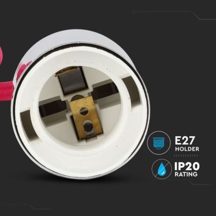 Cavo di alimentazione 1xE27/60W/230V rosa scuro/cromo lucido