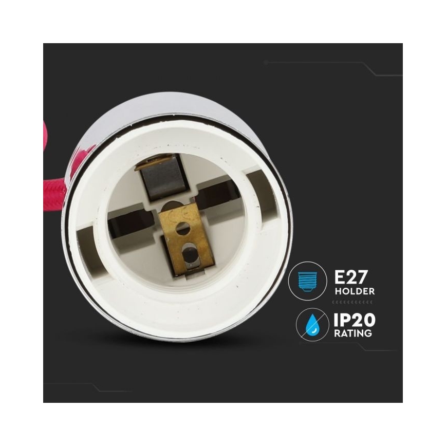 Cavo di alimentazione 1xE27/60W/230V rosa scuro/cromo lucido