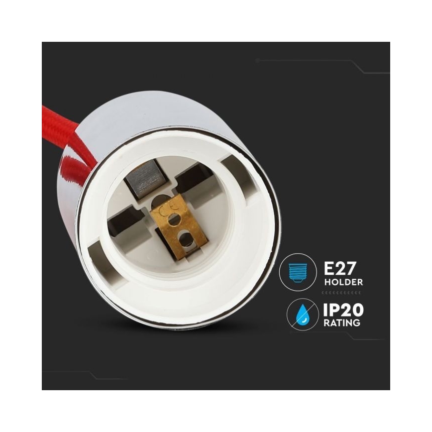 Cavo di alimentazione 1xE27/60W/230V rosso/cromo lucido