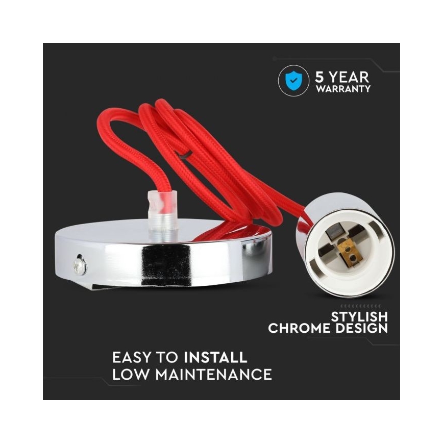 Cavo di alimentazione 1xE27/60W/230V rosso/cromo lucido