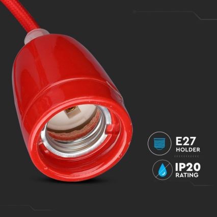 Cavo di alimentazione 1xE27/60W/230V rosso/porcellana